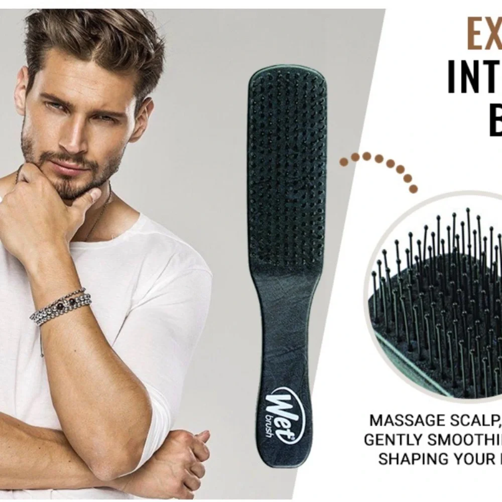 Wet Brush Detangling Hair Brush for Men, Black, Stimulates Scalp & Beard NITB